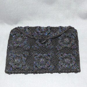Vintage Black Beaded Evening Bag Clutch Purse One of a Kind